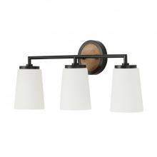 Capital Canada 150831WK-546 - 3-Light Vanity in Matte Black and Mango Wood with Soft White Glass