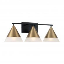 Capital Canada 151931AB - 3-Light Cone Vanity in Black with Aged Brass and Frosted Glass Shades