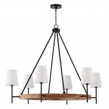 Capital Canada 450861WK-709 - 6-Light Chandelier in Matte Black and Mango Wood with Removable White Fabric Shades