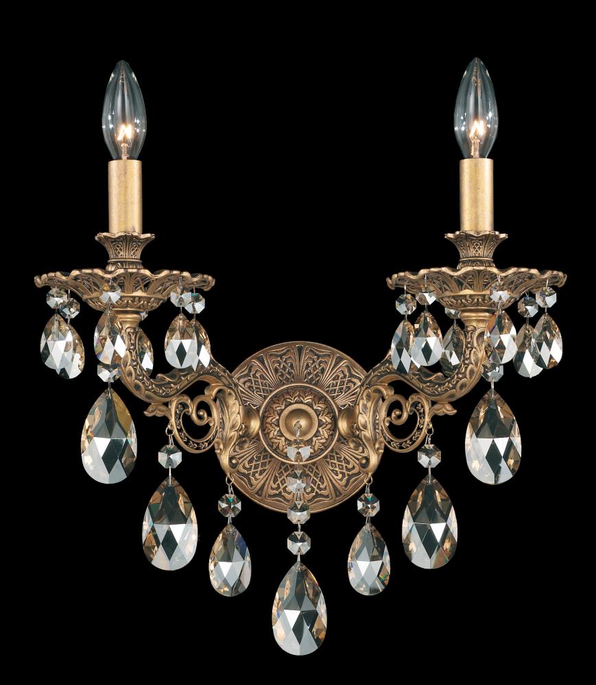 Milano 2 Light 120V Wall Sconce in Antique Silver with Clear Crystals from Swarovski