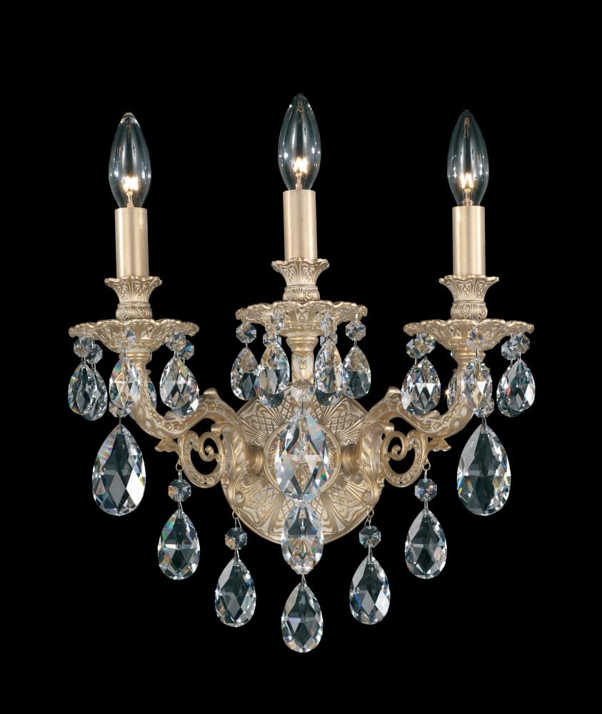 Milano 3 Light 120V Wall Sconce in Heirloom Gold with Clear Crystals from Swarovski