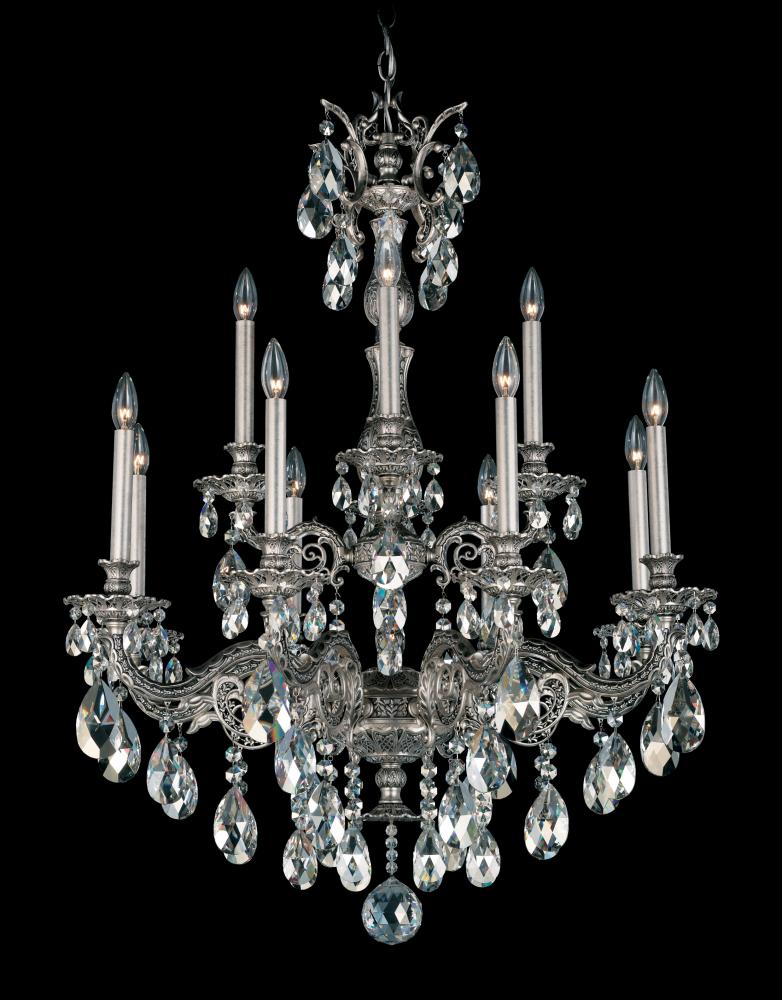 Milano 12 Light 120V Chandelier in Antique Silver with Clear Crystals from Swarovski