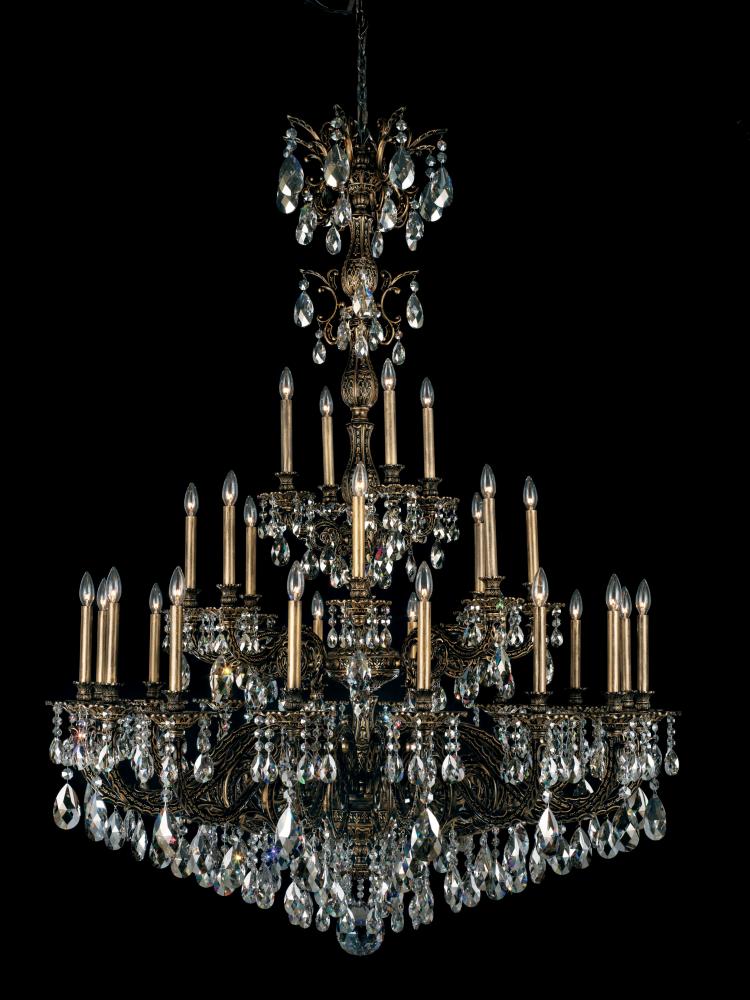 Milano 28 Light 120V Chandelier in Antique Silver with Clear Crystals from Swarovski