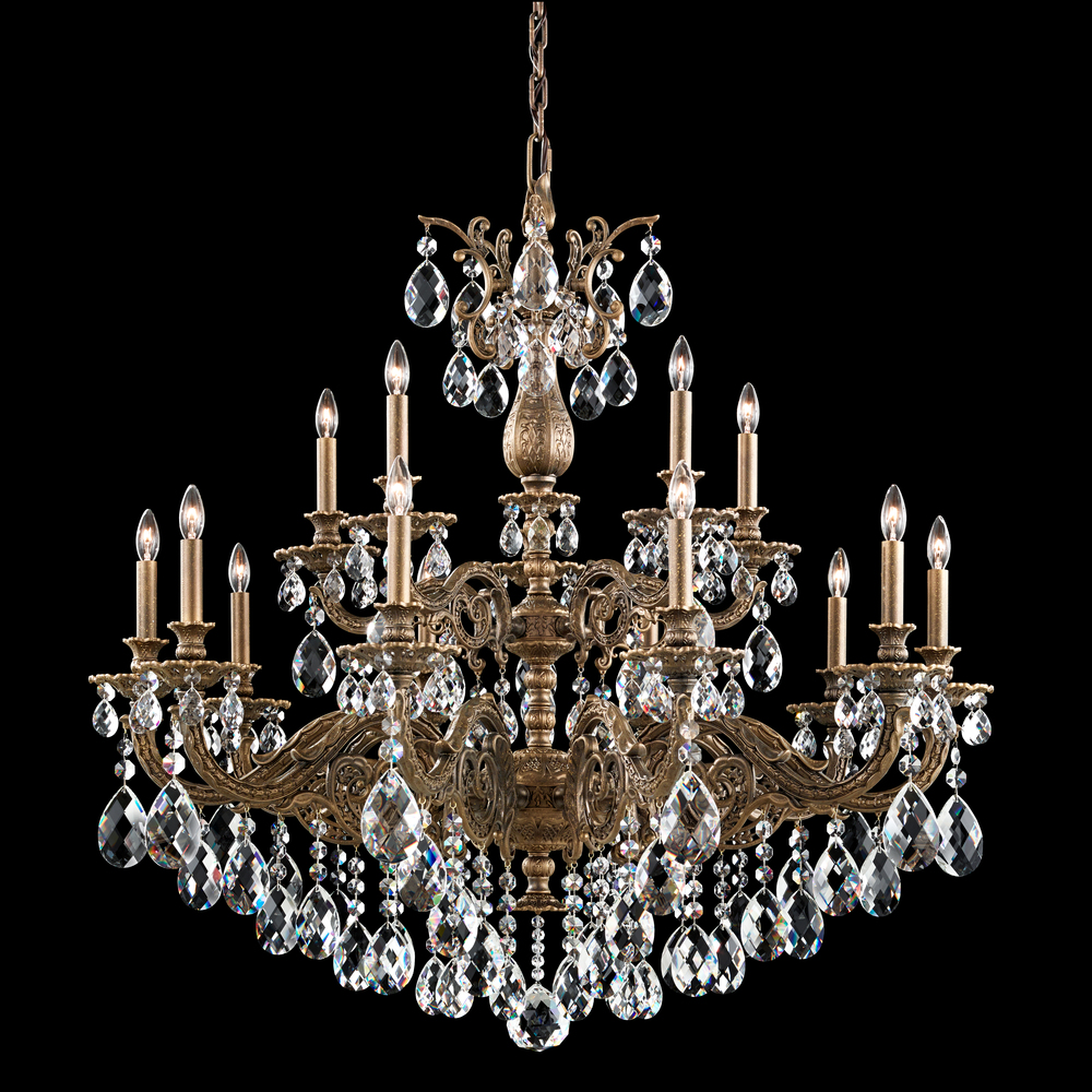 Milano 15 Light 120V Chandelier in Antique Silver with Clear Crystals from Swarovski