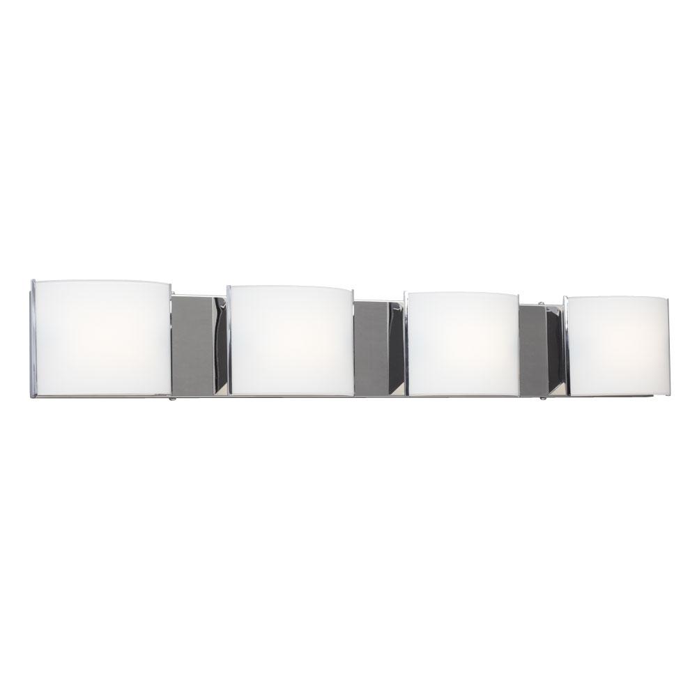 4-Light Vanity Chrome with Curved Satin White Glass Shades