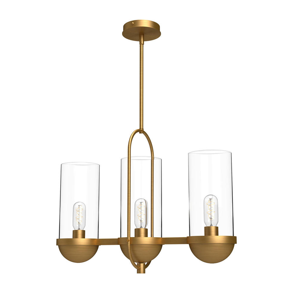 Cyrus 24-in Aged Gold/Clear Glass 3 Lights Linear Pendant