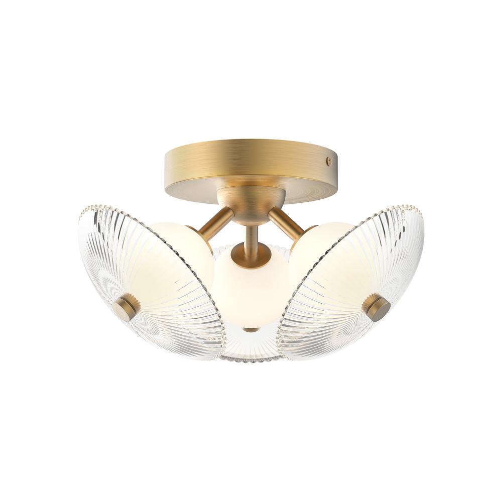 Hera 12-in Brushed Gold/Clear Ribbed Glass LED Flush Mount