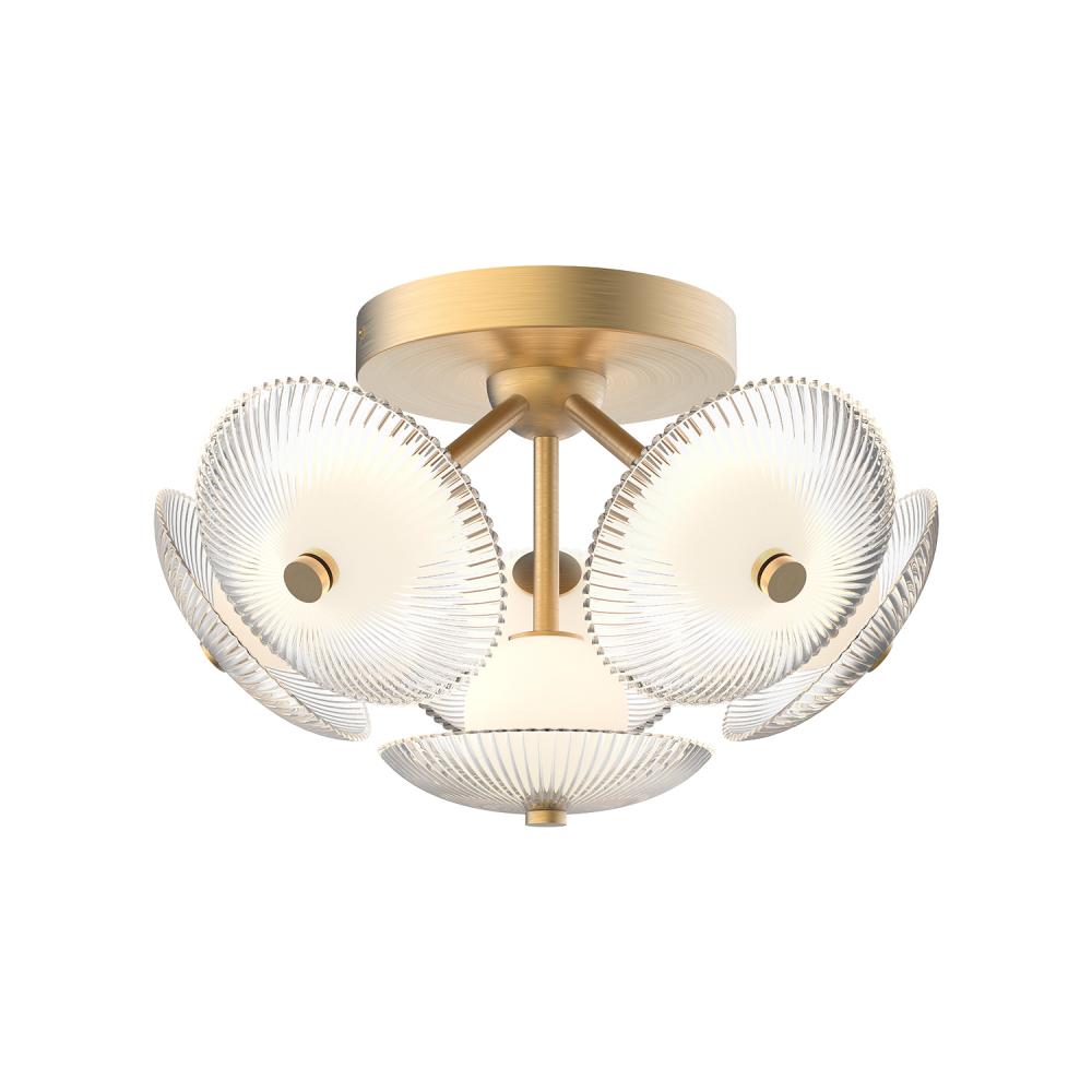 Hera 16-in Brushed Gold/Clear Ribbed Glass LED Flush Mount