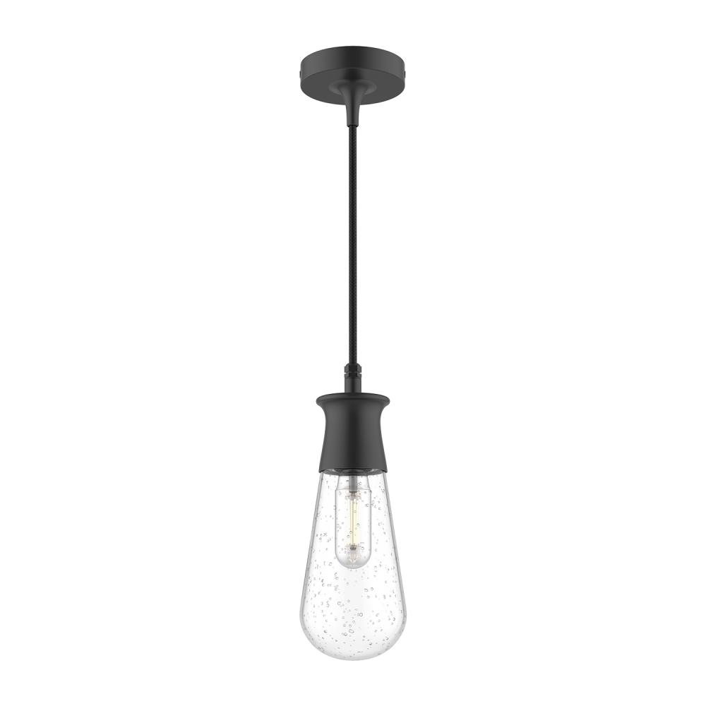 Marcel 4-in Clear Bubble Glass/Textured Black 1 Light Exterior Pendant