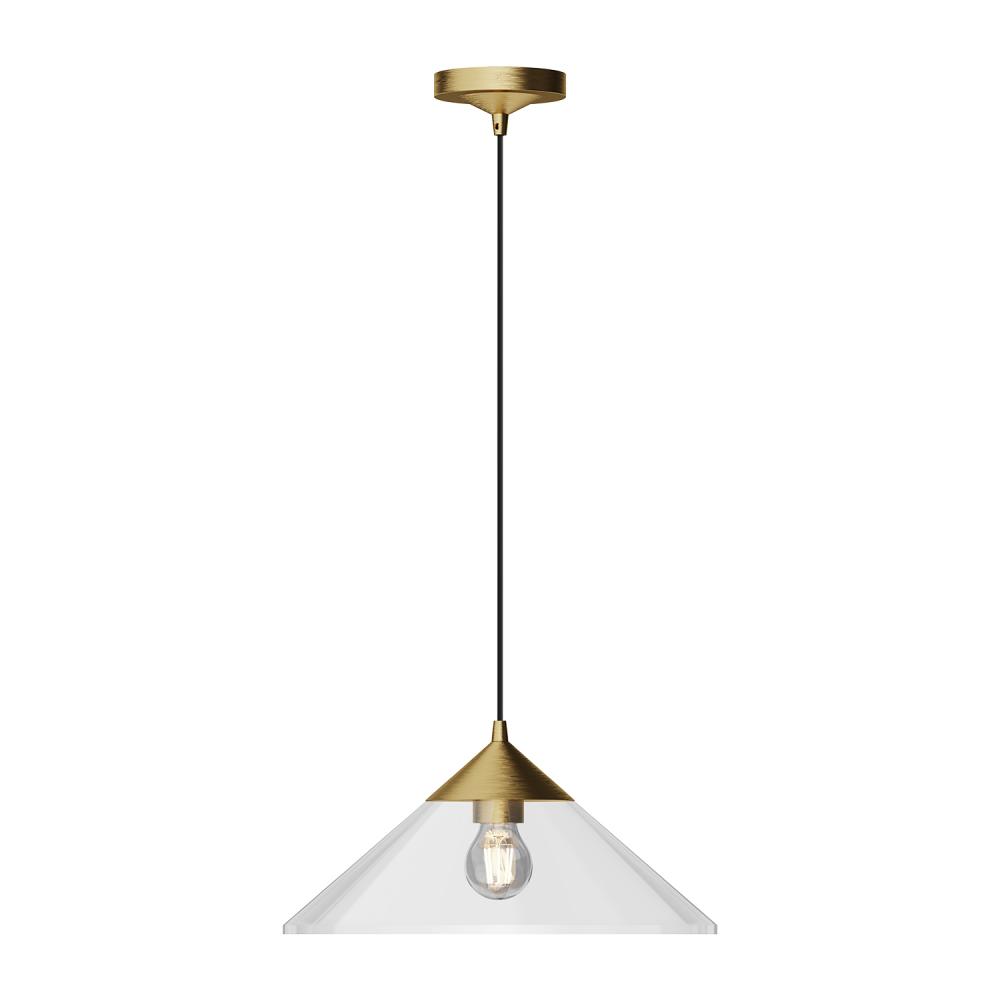 Mauer 15-in Brushed Gold/Clear Glass 1 Light Pendant
