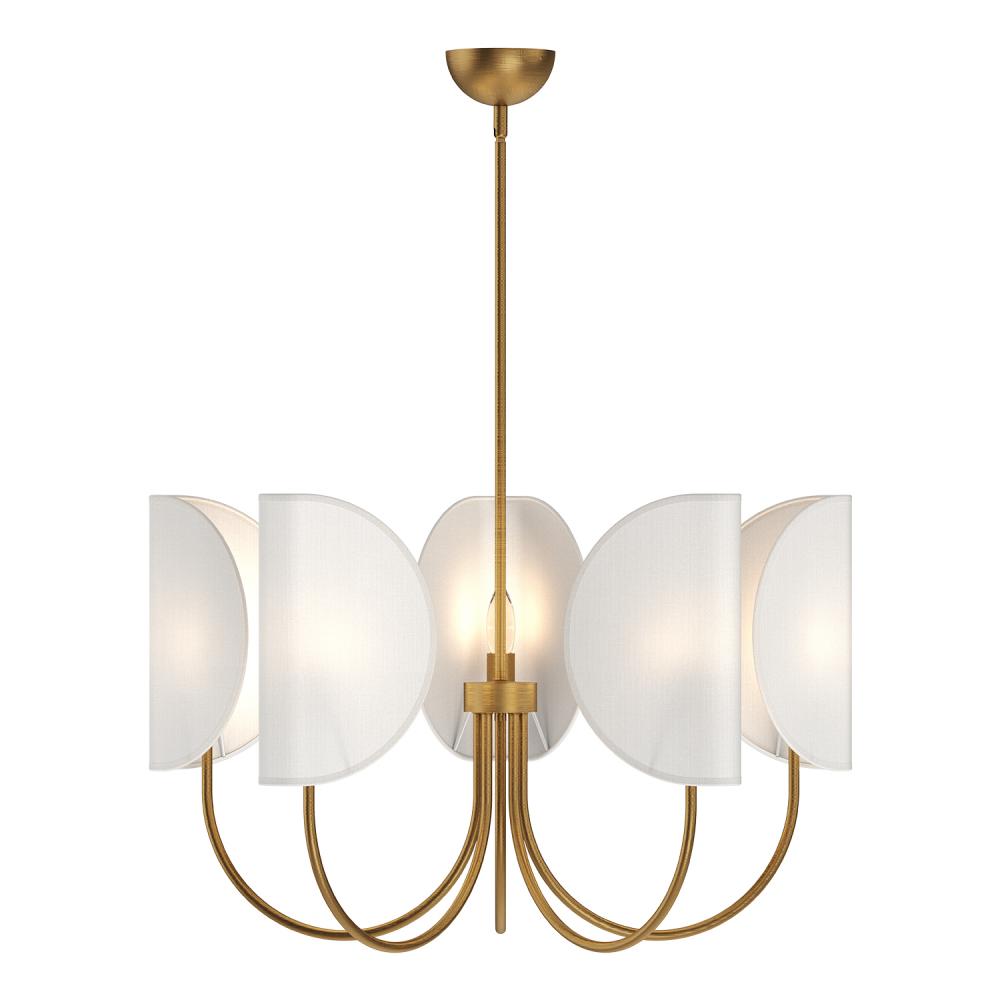 Seno 32-in Aged Gold/White Cotton Fabric 5 Lights Chandeliers