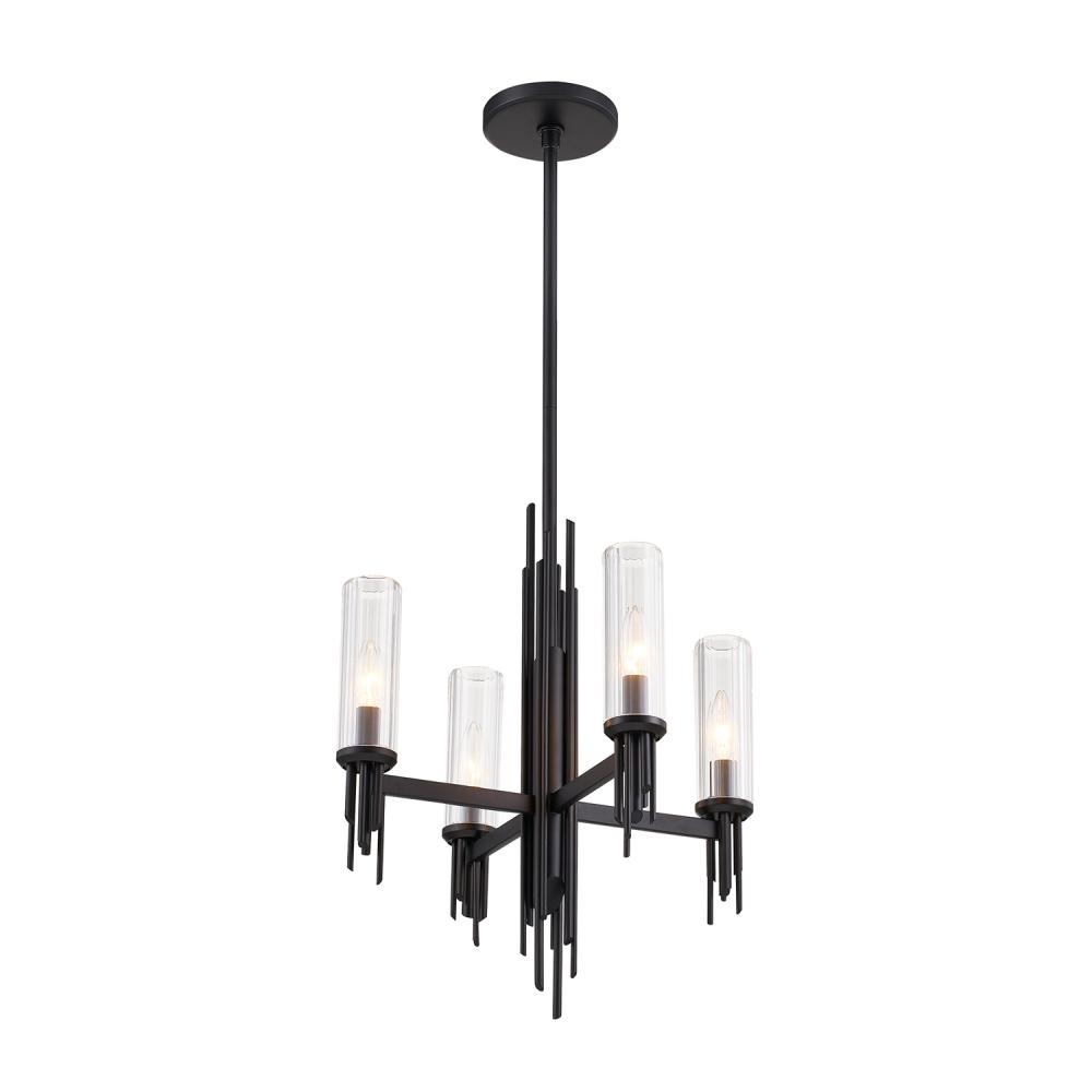 Torres 18-in Clear Ribbed Glass/Matte Black 4 Lights Chandeliers