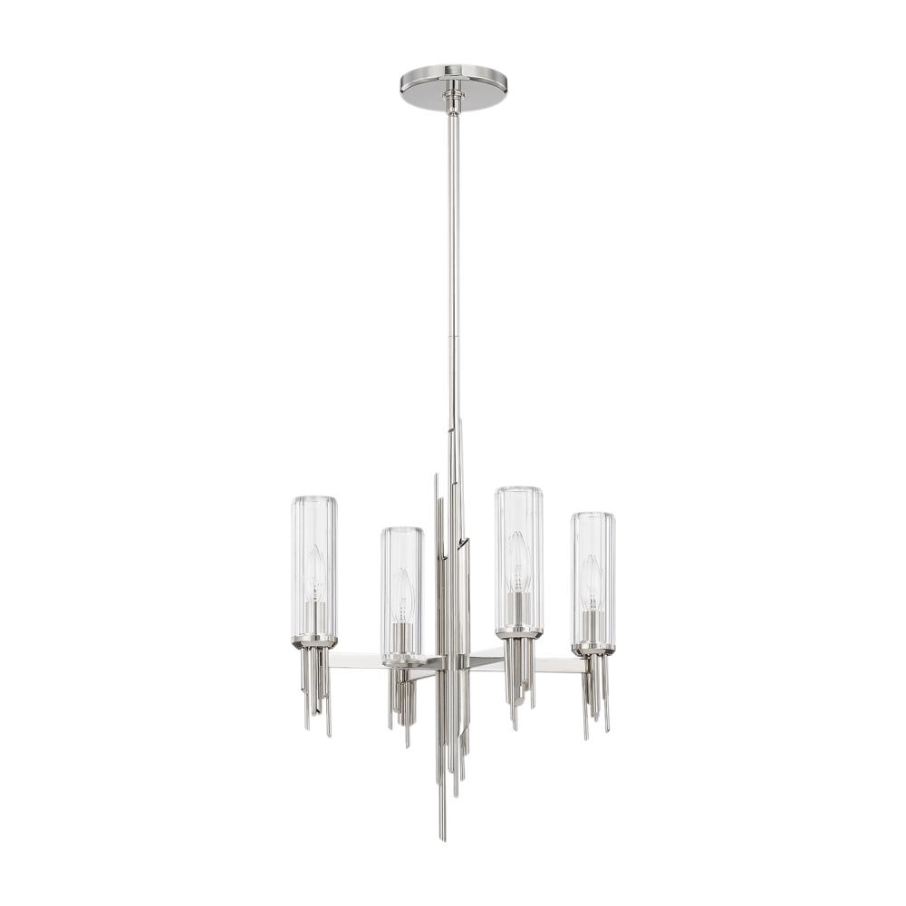 Torres 18-in Polished Nickel/Ribbed Glass 4 Lights Chandeliers