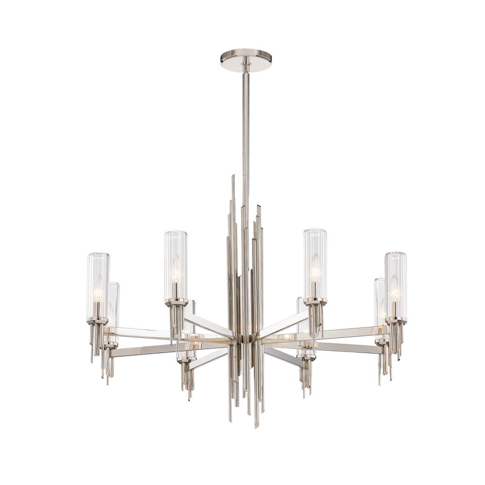 Torres 36-in Polished Nickel/Ribbed Glass 8 Lights Chandeliers