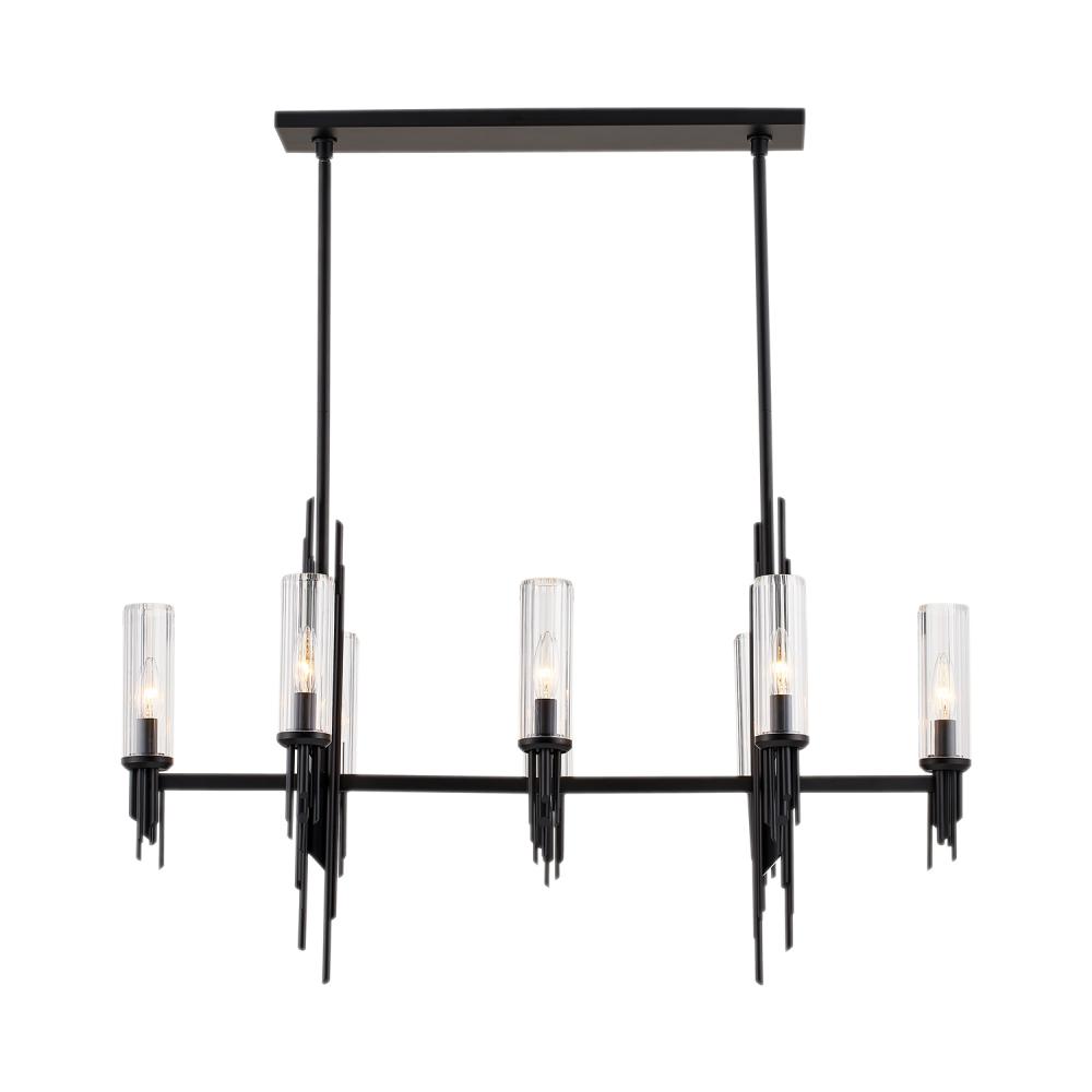 Torres 38-in Clear Ribbed Glass/Matte Black 8 Lights Linear Pendant