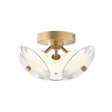 Alora Lighting FM417604BGCR - Hera 12-in Brushed Gold/Clear Ribbed Glass LED Flush Mount