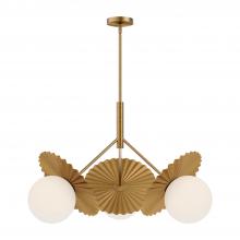 Alora Lighting CH501334BGOP - Plume 34-in Brushed Gold/Opal Glass 3 Lights Chandeliers