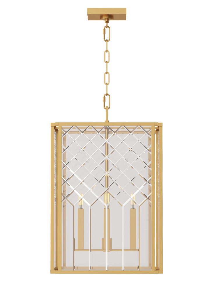 Erro transitional 4-light indoor dimmable medium ceiling hanging lantern pendant in burnished brass